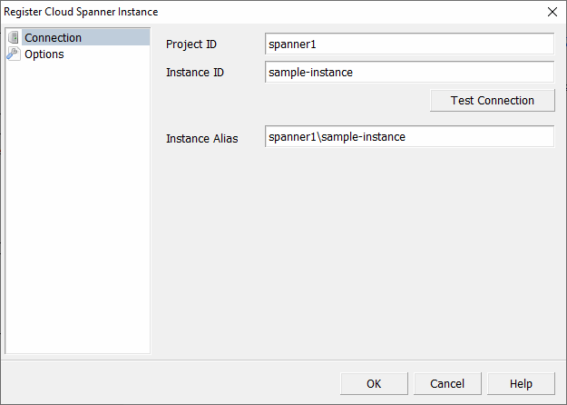 Register Cloud Spanner Instance Dialog.