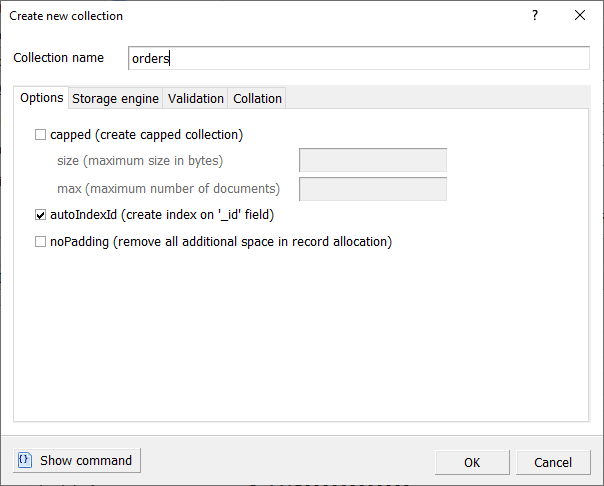 Create collection dialog