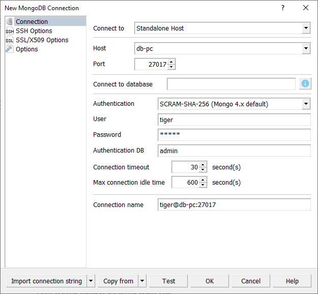 Register MongoDB Connection Dialog